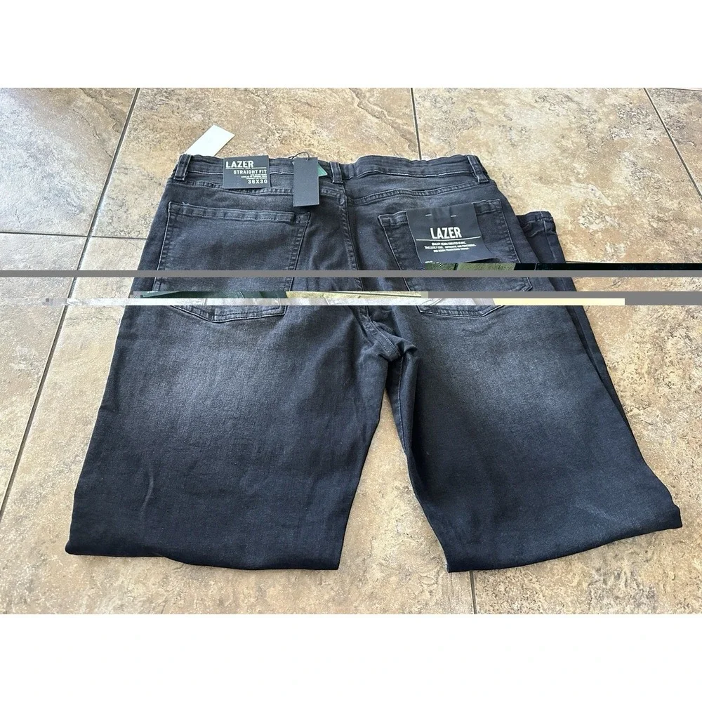 LAZER BRAND BLACK 36X30 straight FIT STRETCH JEANS MENS NWT